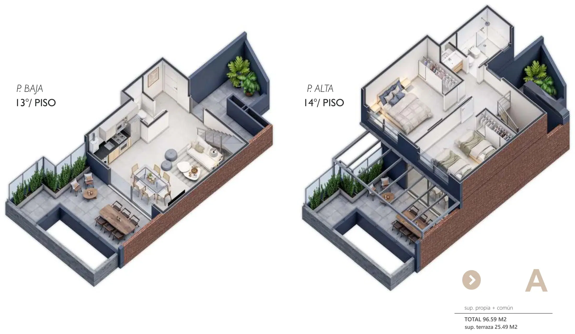 Plano — Dúplex A — vista 3D