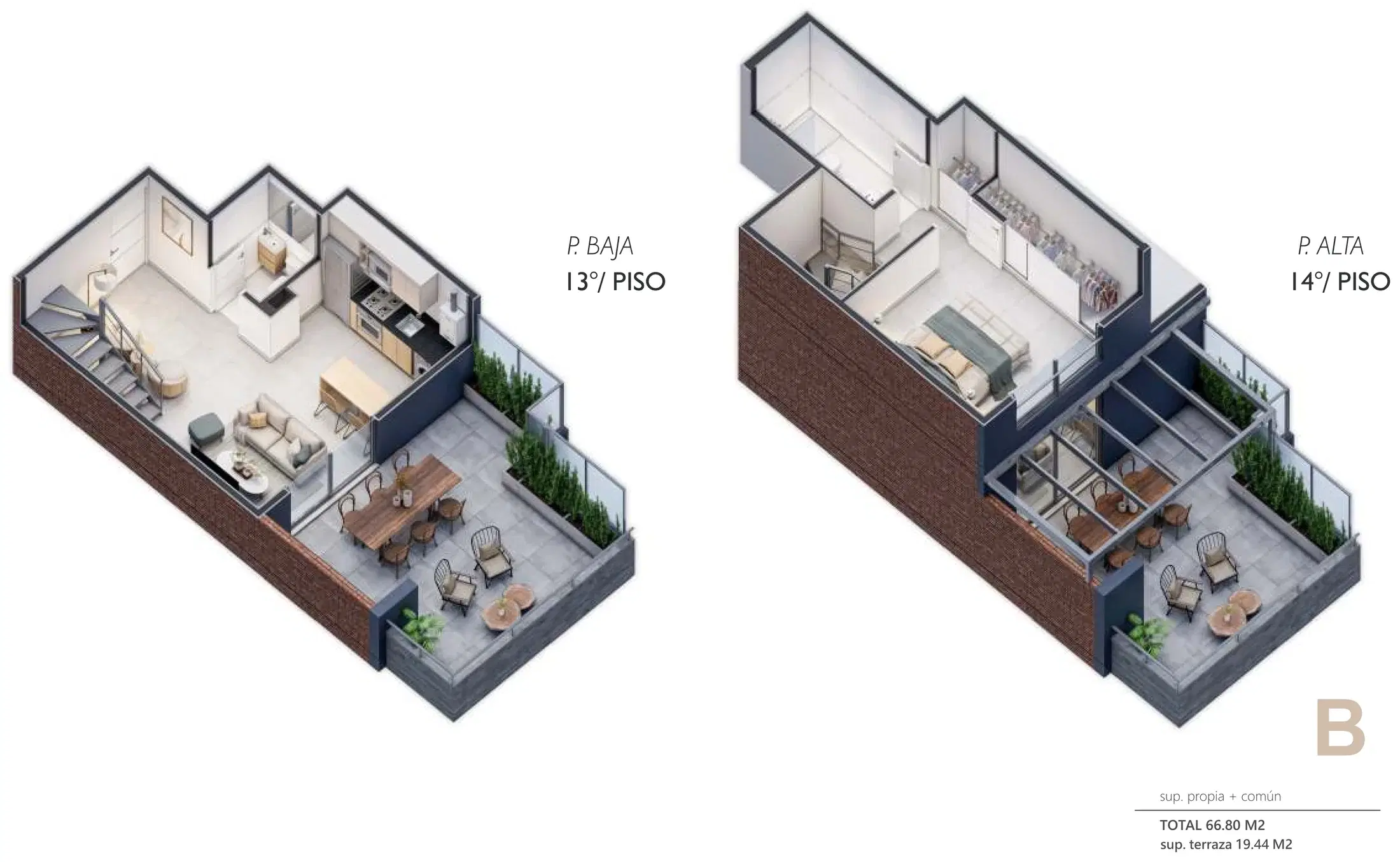 Plano — Dúplex B — vista 3D