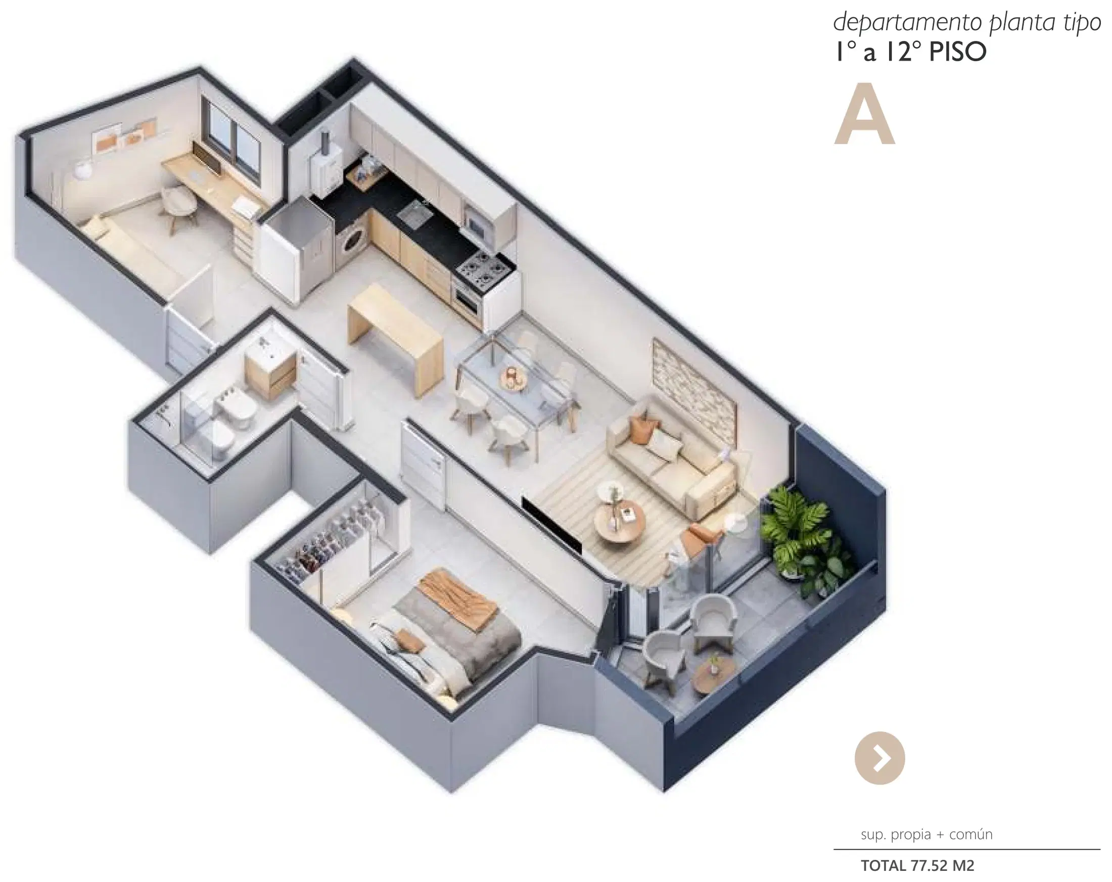 Plano — Planta tipo A — vista 3D