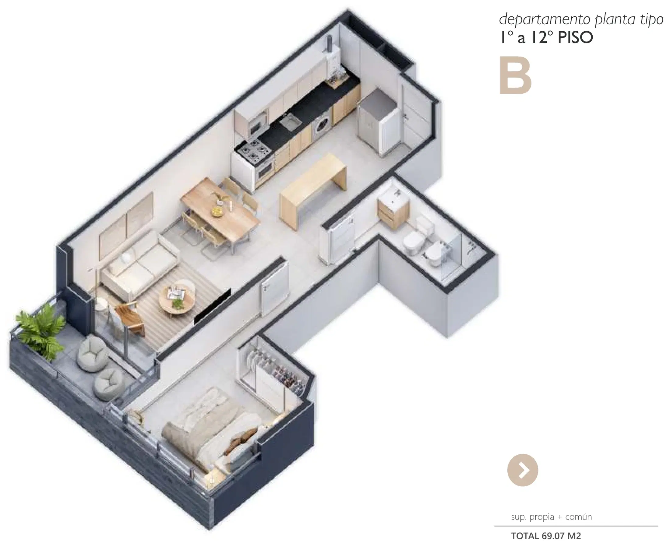 Plano — Planta tipo B — vista 3D