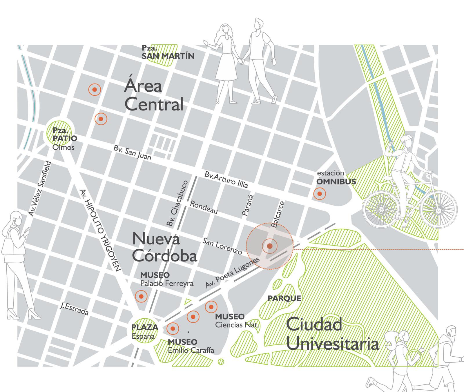 Mapa de Nueva Córdoba con la ubicación de Torre MAPA 08 en Balcarce 565, Nueva Córdoba